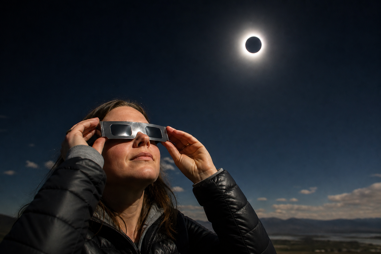Ilustración educativa sobre observación segura de un eclipse solar