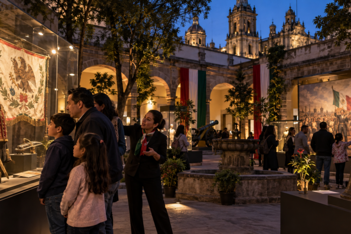Artesana mexicana trabajando una pieza textil junto a fibras, tintes y herramientas en un taller comunitario.