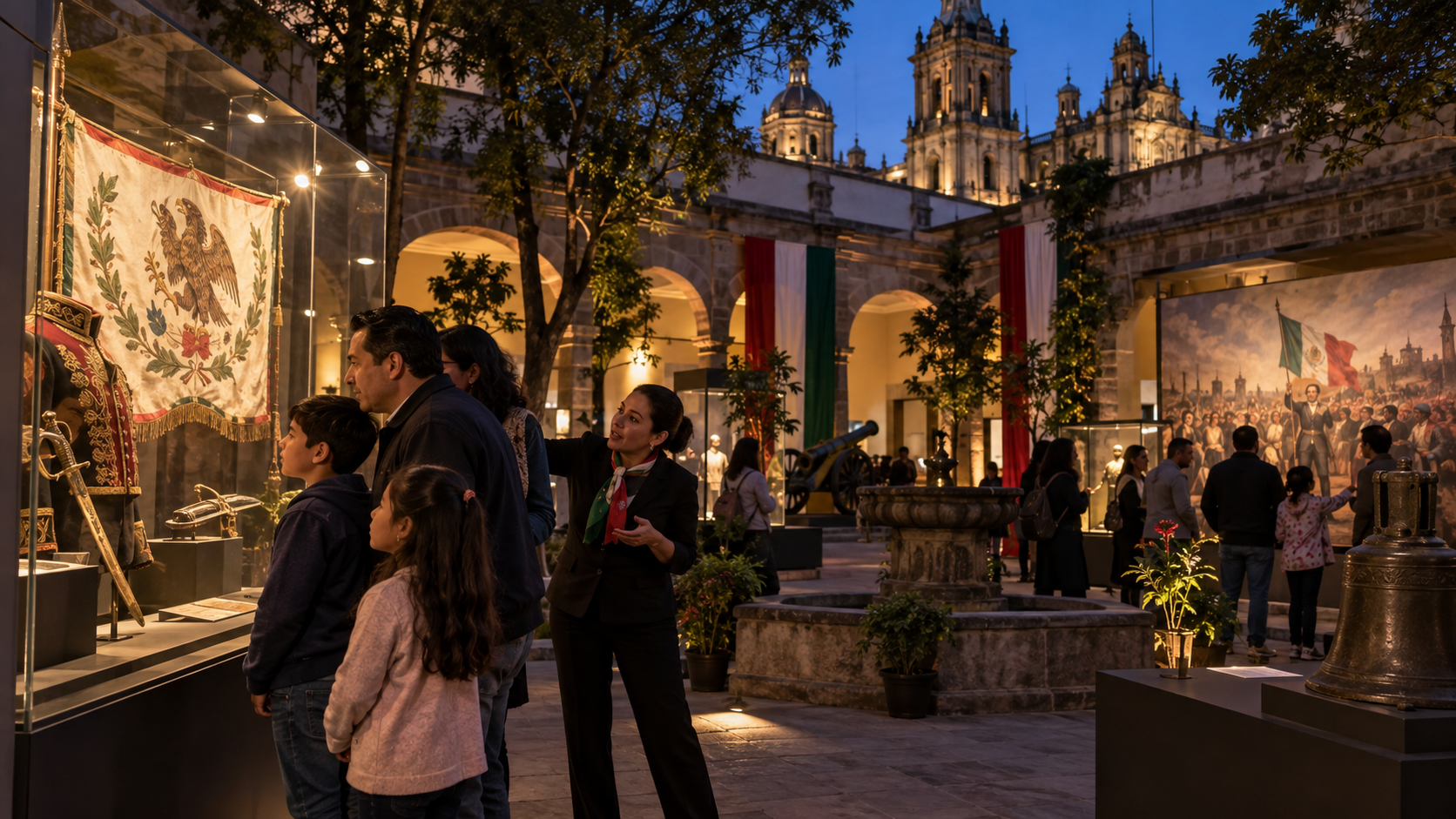 Artesana mexicana trabajando una pieza textil junto a fibras, tintes y herramientas en un taller comunitario.