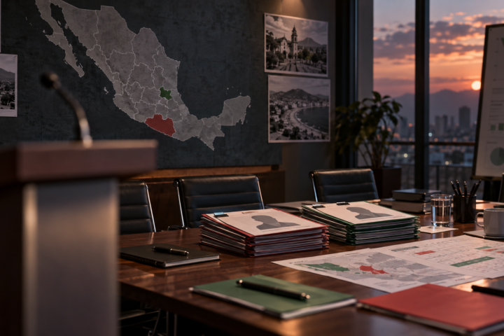 Mapa de México con Tlaxcala y Guerrero destacados y carpetas de perfiles rumbo a 2027