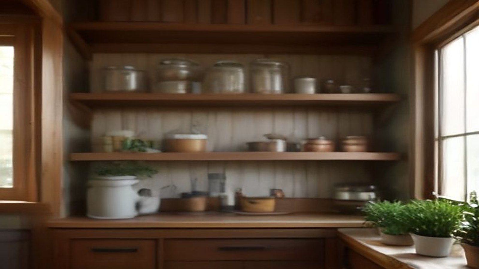 Interior de un pequeño local de barrio con repisas de madera, frascos sin etiquetas, plantas y luz natural de la mañana que entra por la ventana
