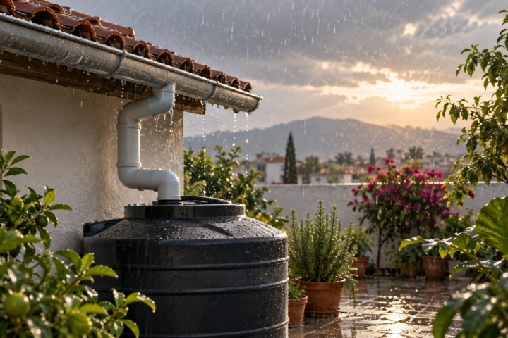 Techo de vivienda mexicana con tanque cerrado para captar agua de lluvia, una medida de preparación doméstica.