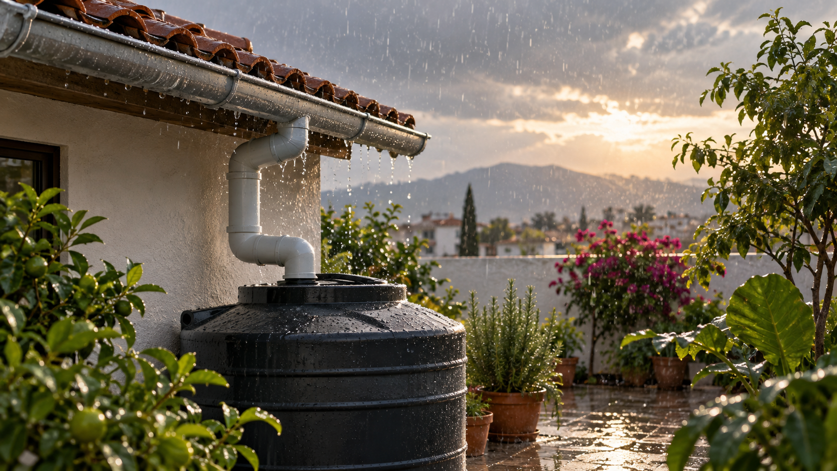 Techo de vivienda mexicana con tanque cerrado para captar agua de lluvia, una medida de preparación doméstica.