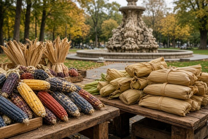 Puestos de productos de maíz nativo en la Segunda Sección del Bosque de Chapultepec