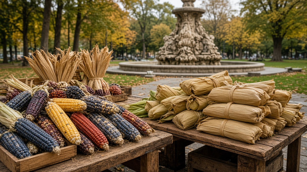 Puestos de productos de maíz nativo en la Segunda Sección del Bosque de Chapultepec