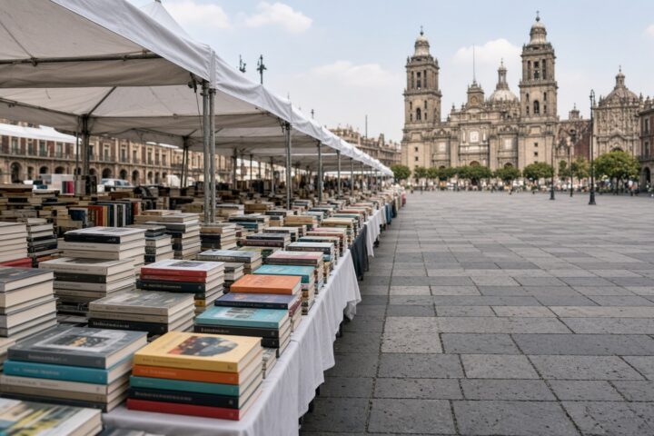 Carpas de la Feria Internacional del Libro del Zócalo en la Plaza de la Constitución de la Ciudad de México