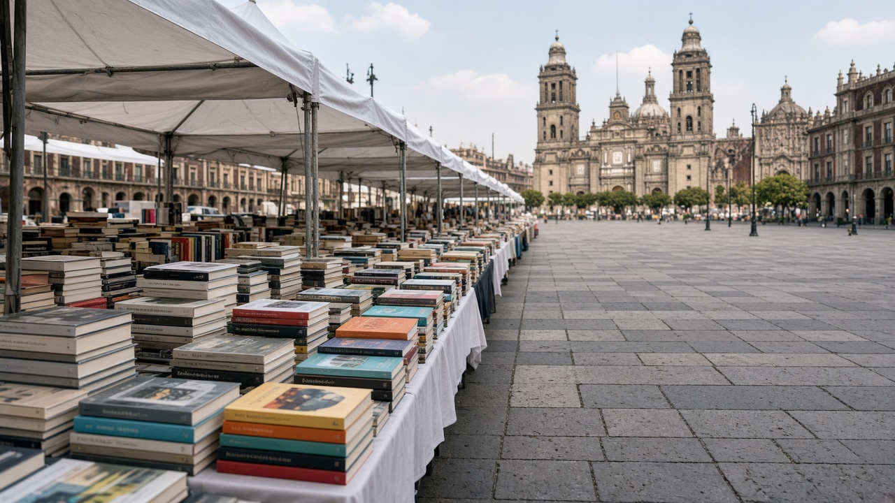 Carpas de la Feria Internacional del Libro del Zócalo en la Plaza de la Constitución de la Ciudad de México