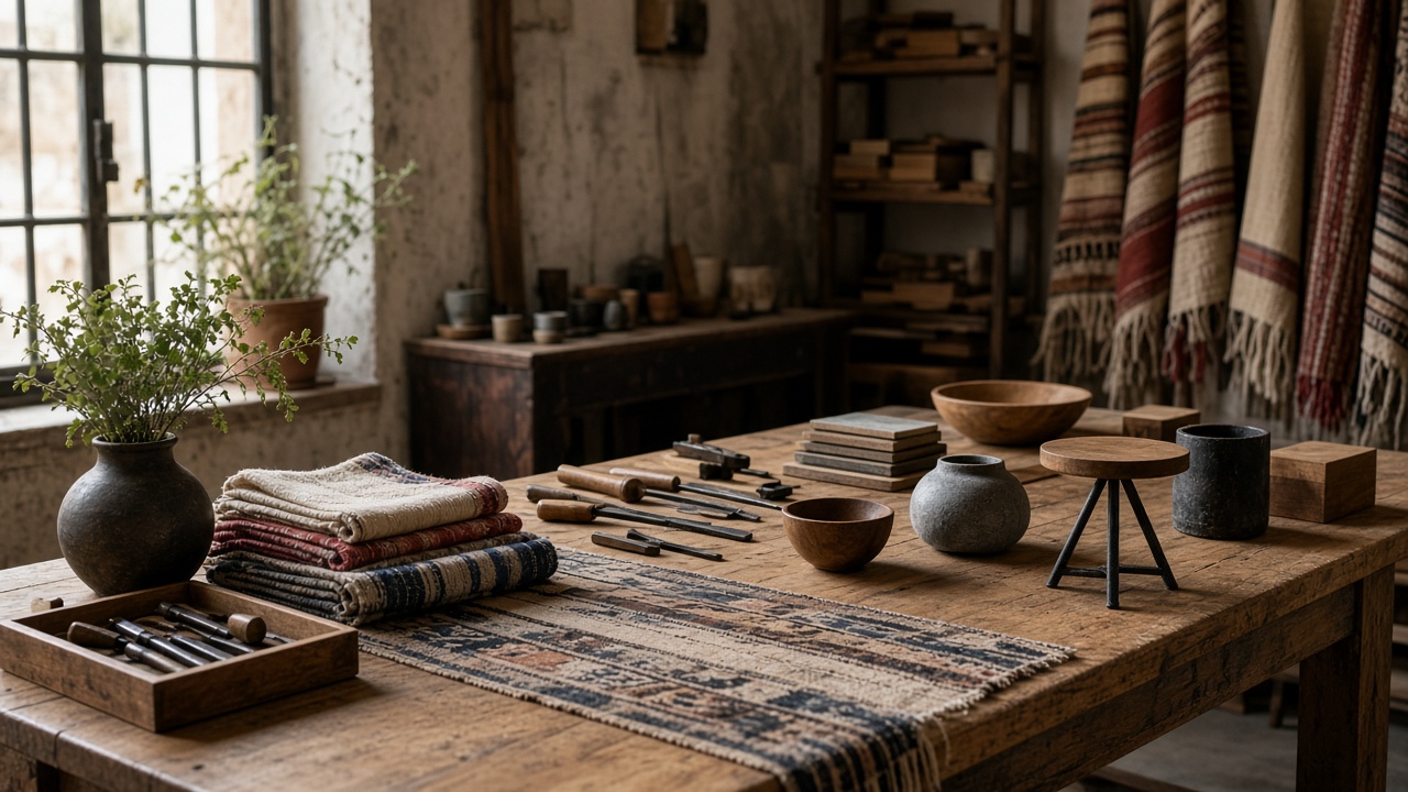 Taller de diseño o showroom local en la Ciudad de México con piezas en exhibición y visitantes